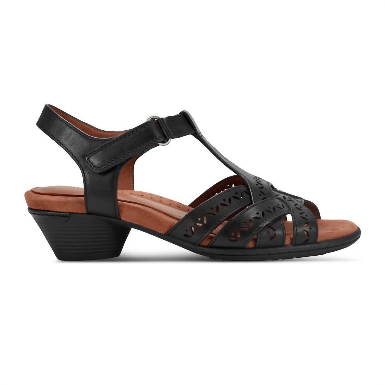 New Cobb Hill Women's Lorna T Strap Heeled Sandal In Black